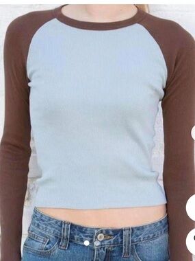 Brandy Melville Blue & Brown Raglan Long Sleeve Top